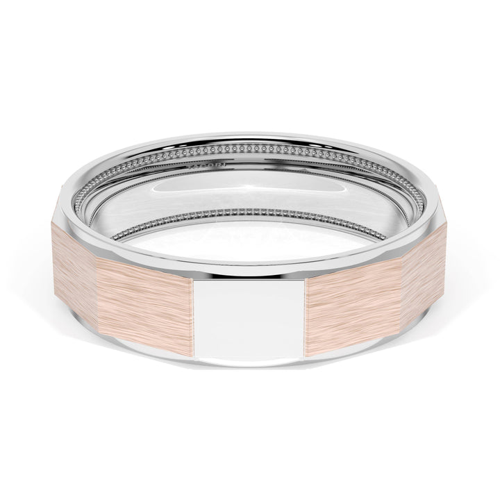 Brush Finish Faceted Wedding Band in Platinum & 18kt Rose Gold