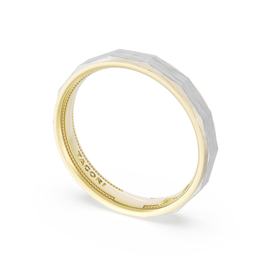 Brush Finish Faceted Wedding Band in 18kt Yellow Gold & Platinum
