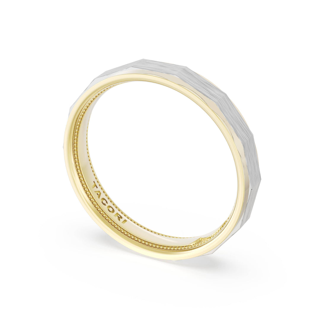 Brush Finish Faceted Wedding Band in 18kt Yellow Gold & Platinum