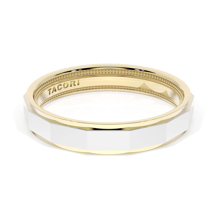 High Polish Finish Faceted Wedding Band in 18kt Yellow Gold & 18kt White Gold