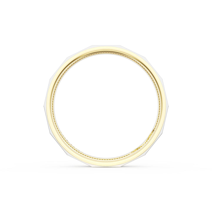 High Polish Finish Faceted Wedding Band in 18kt Yellow Gold & 18kt White Gold