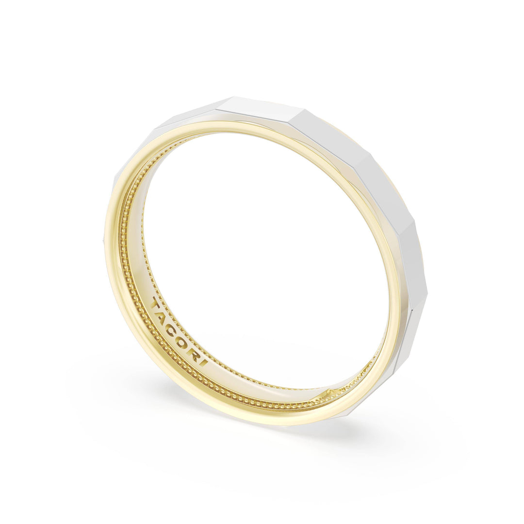 High Polish Finish Faceted Wedding Band in 18kt Yellow Gold & 18kt White Gold
