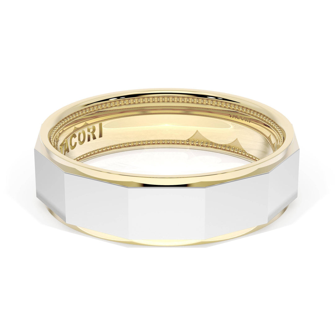 High Polish Finish Faceted Wedding Band in 18kt Yellow Gold & 18kt White Gold