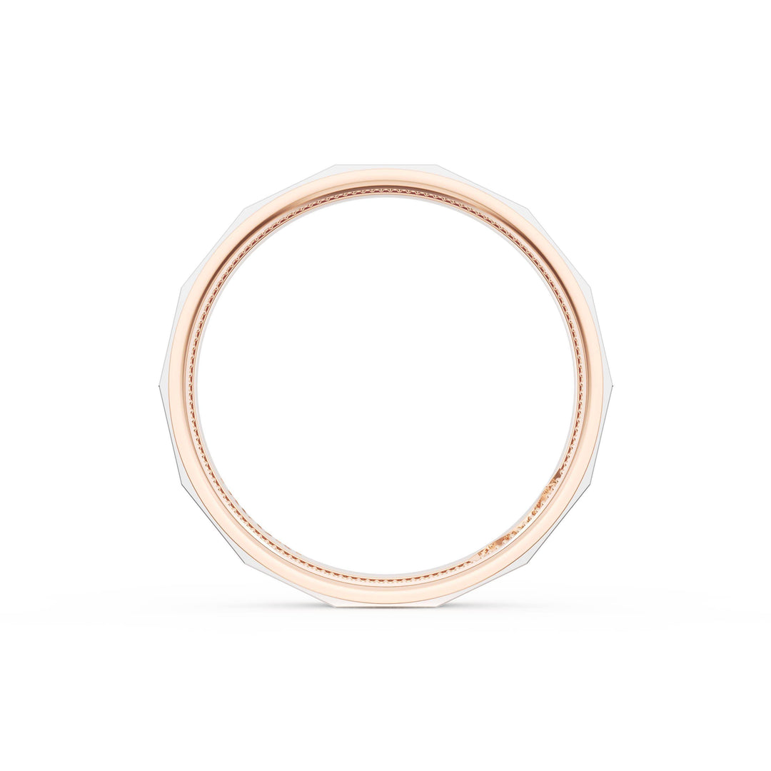 High Polish Finish Faceted Wedding Band in 18kt Rose Gold & 18kt White Gold
