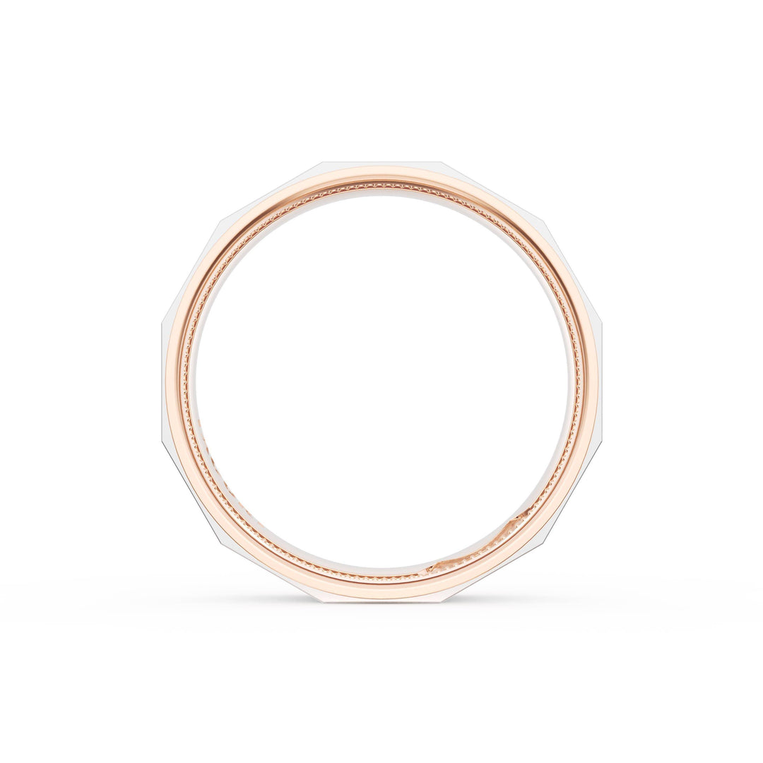 High Polish Finish Faceted Wedding Band in 18kt Rose Gold & 18kt White Gold