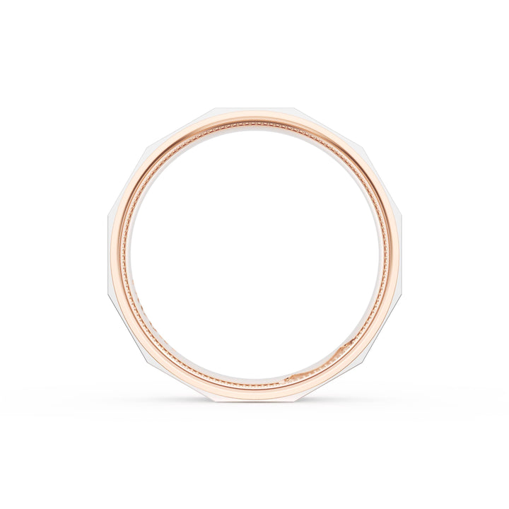 High Polish Finish Faceted Wedding Band in 18kt Rose Gold & 18kt White Gold