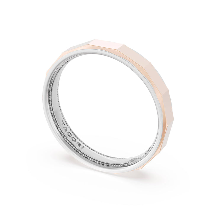 High Polish Finish Faceted Wedding Band in Platinum & 18kt Rose Gold