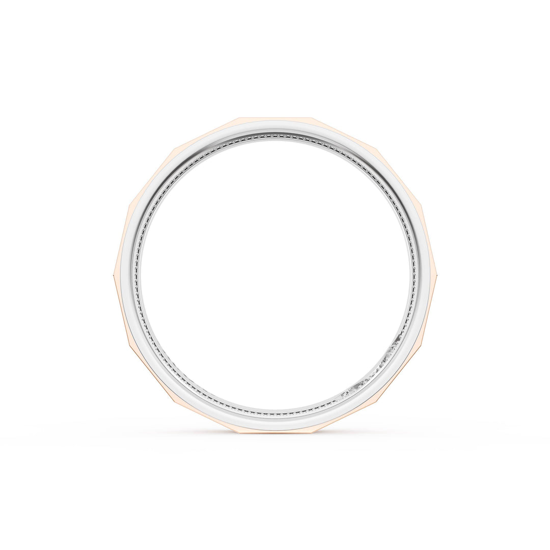 High Polish Finish Faceted Wedding Band in Platinum & 18kt Rose Gold
