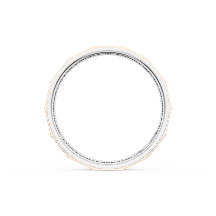 High Polish Finish Faceted Wedding Band in Platinum & 18kt Rose Gold