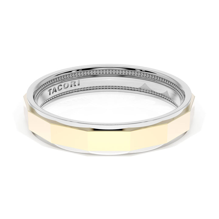 High Polish Finish Faceted Wedding Band in Platinum & 18kt Yellow Gold