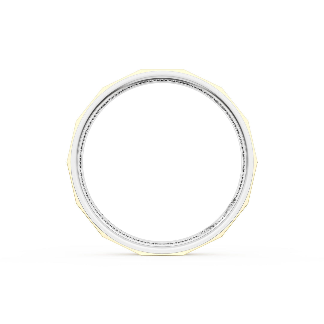 High Polish Finish Faceted Wedding Band in Platinum & 18kt Yellow Gold