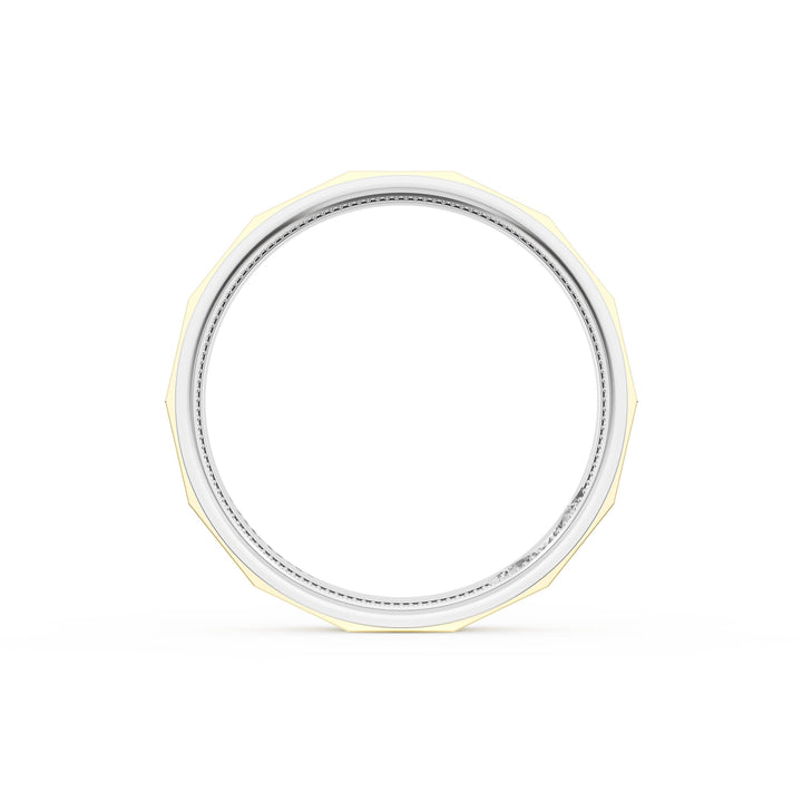 High Polish Finish Faceted Wedding Band in Platinum & 18kt Yellow Gold