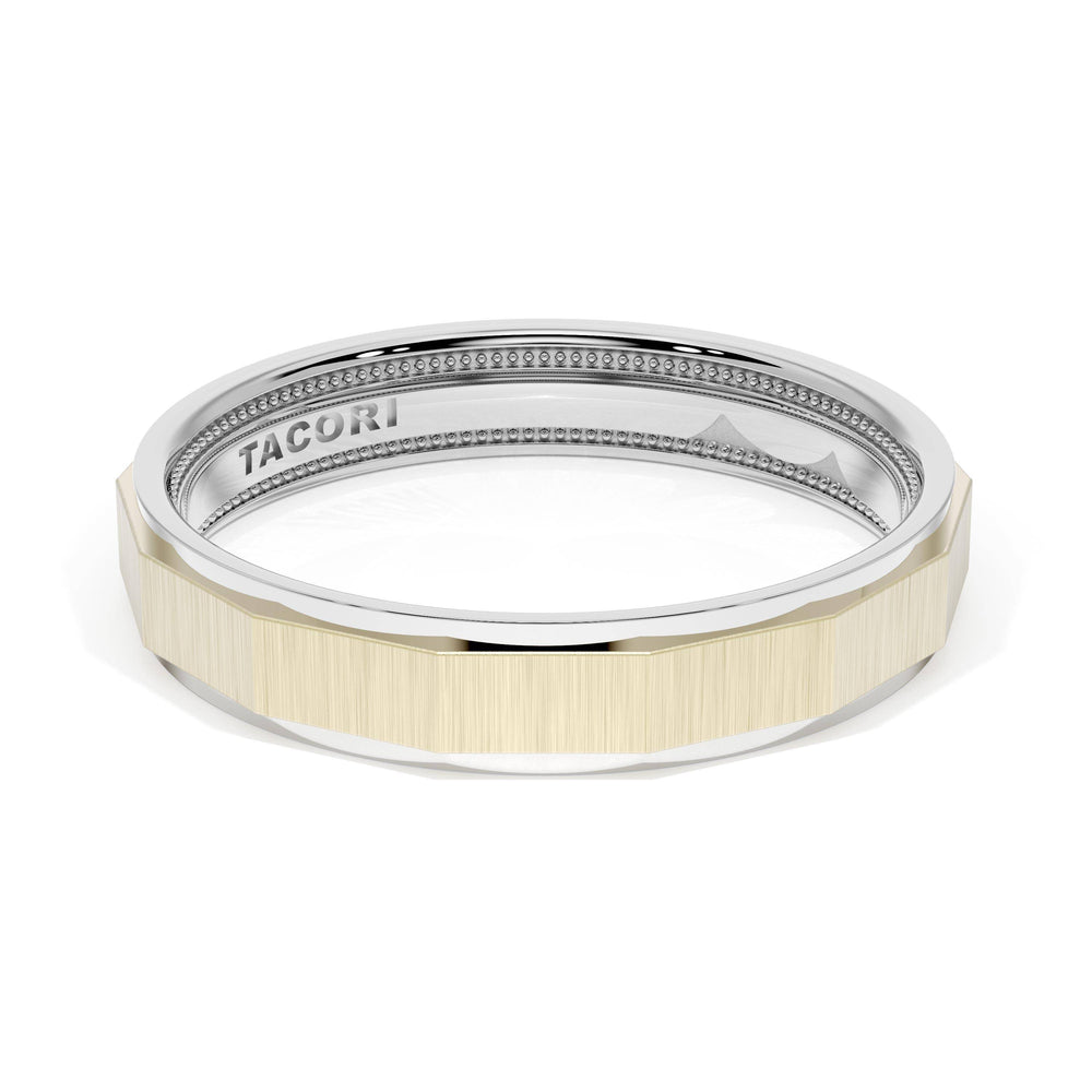 Satin Finish Faceted Wedding Band in 18kt White Gold & 18kt Yellow Gold