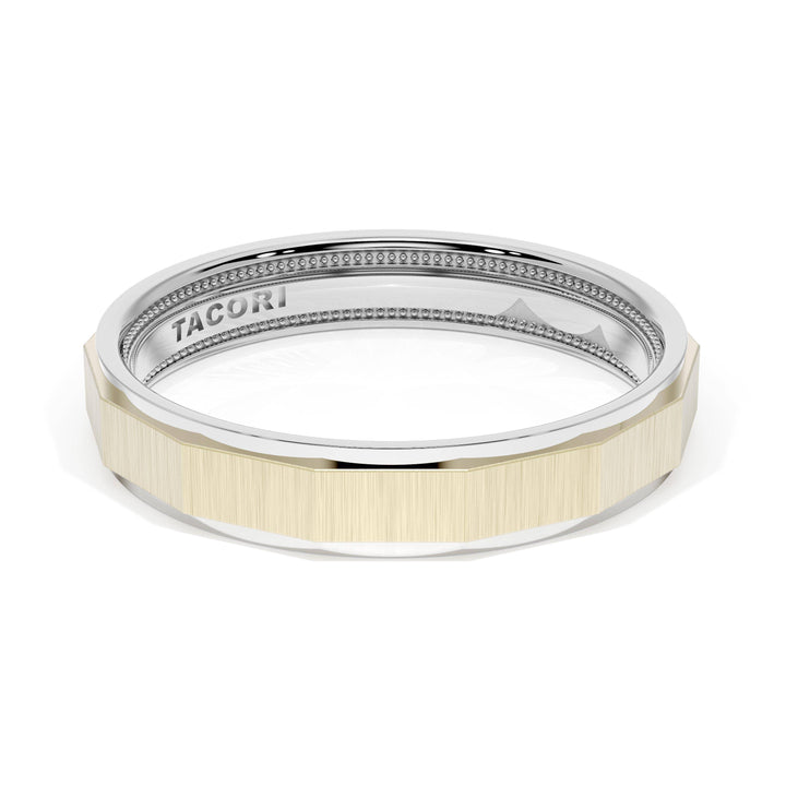 Satin Finish Faceted Wedding Band in 18kt White Gold & 18kt Yellow Gold