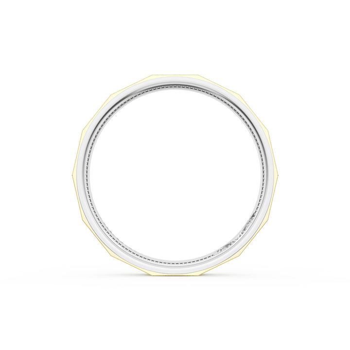 Satin Finish Faceted Wedding Band in 18kt White Gold & 18kt Yellow Gold