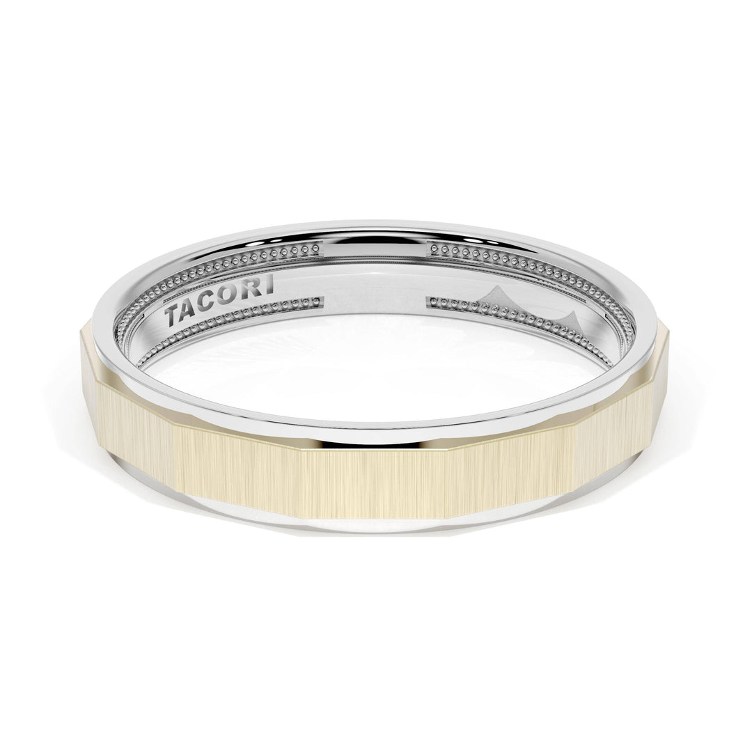 Satin Finish Faceted Wedding Band in 18kt White Gold & 18kt Yellow Gold