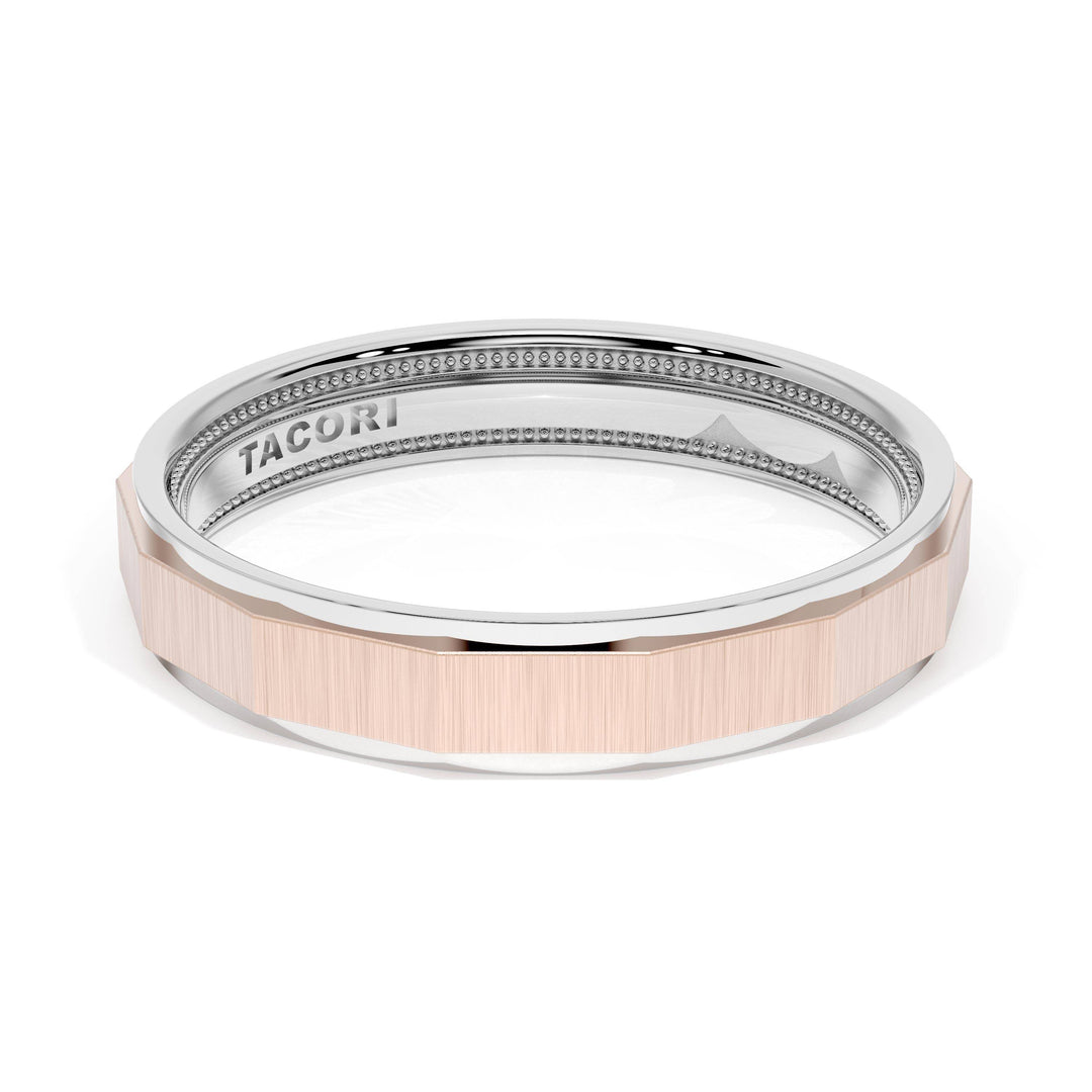 Satin Finish Faceted Wedding Band in 18kt White Gold & 18kt Rose Gold