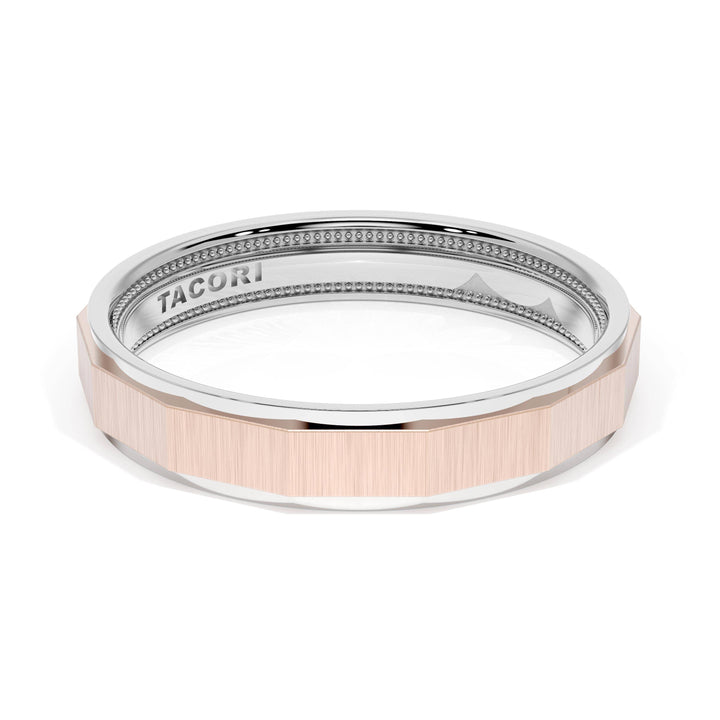 Satin Finish Faceted Wedding Band in 18kt White Gold & 18kt Rose Gold