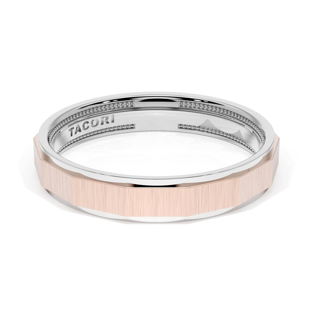 Satin Finish Faceted Wedding Band in 18kt White Gold & 18kt Rose Gold