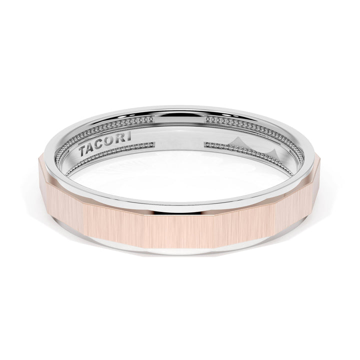 Satin Finish Faceted Wedding Band in 18kt White Gold & 18kt Rose Gold