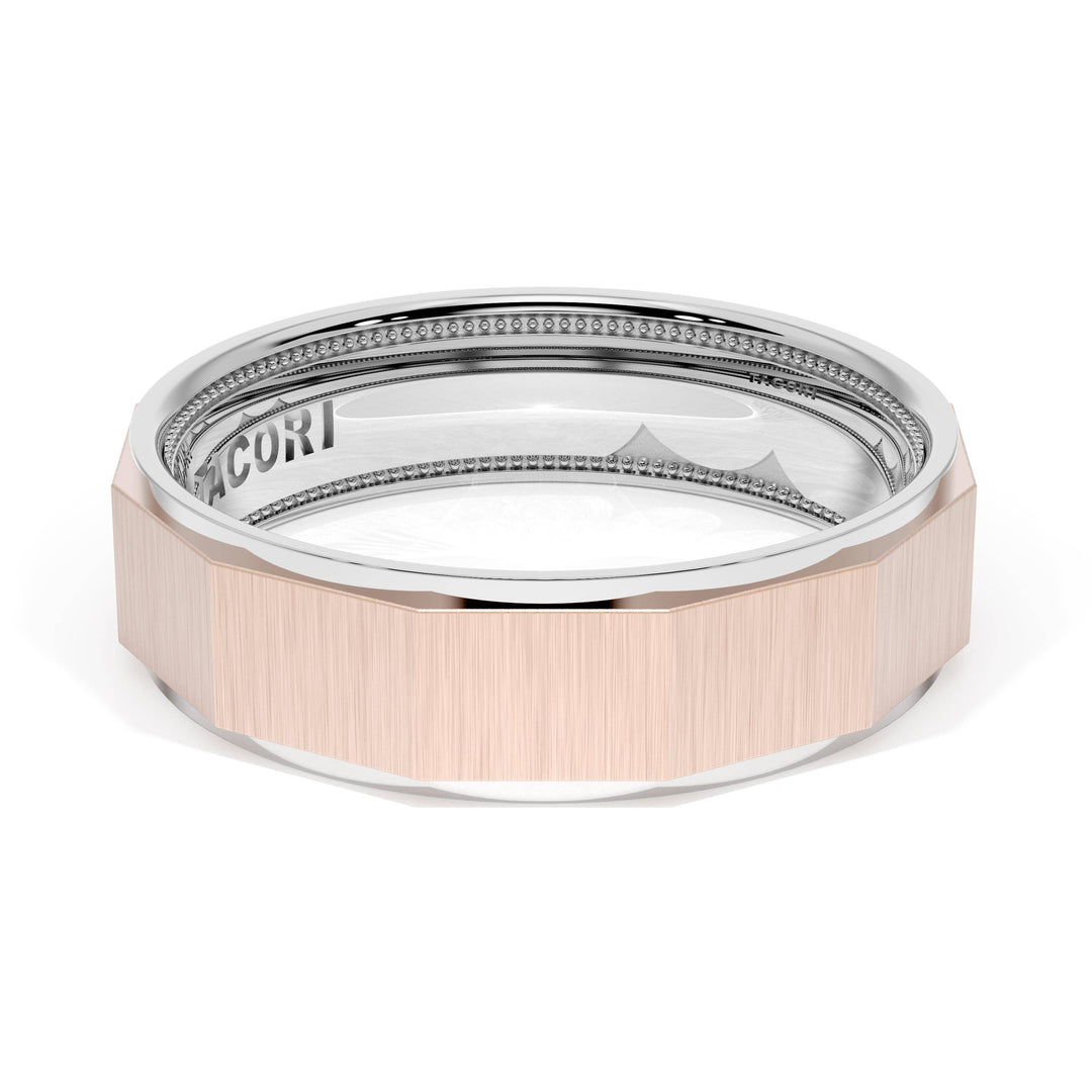 Satin Finish Faceted Wedding Band in 18kt White Gold & 18kt Rose Gold