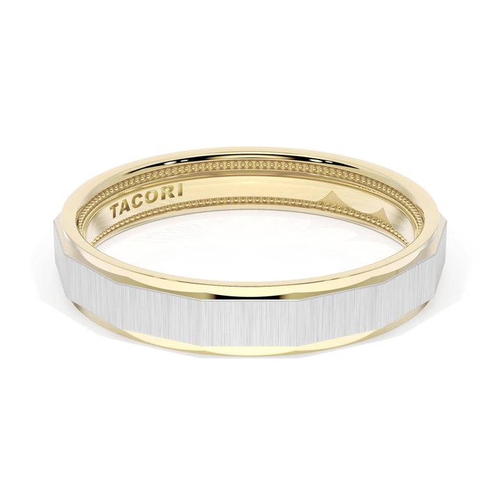 Satin Finish Faceted Wedding Band in 18kt Yellow Gold & 18kt White Gold