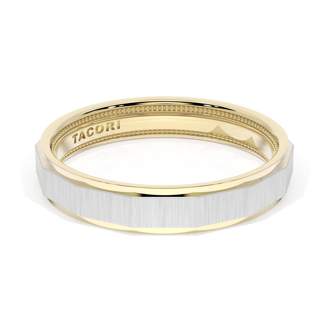 Satin Finish Faceted Wedding Band in 18kt Yellow Gold & 18kt White Gold