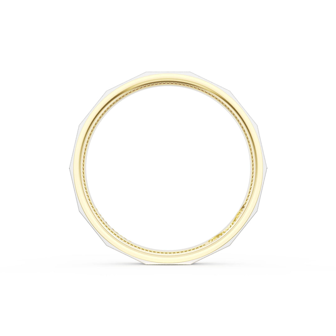 Satin Finish Faceted Wedding Band in 18kt Yellow Gold & 18kt White Gold