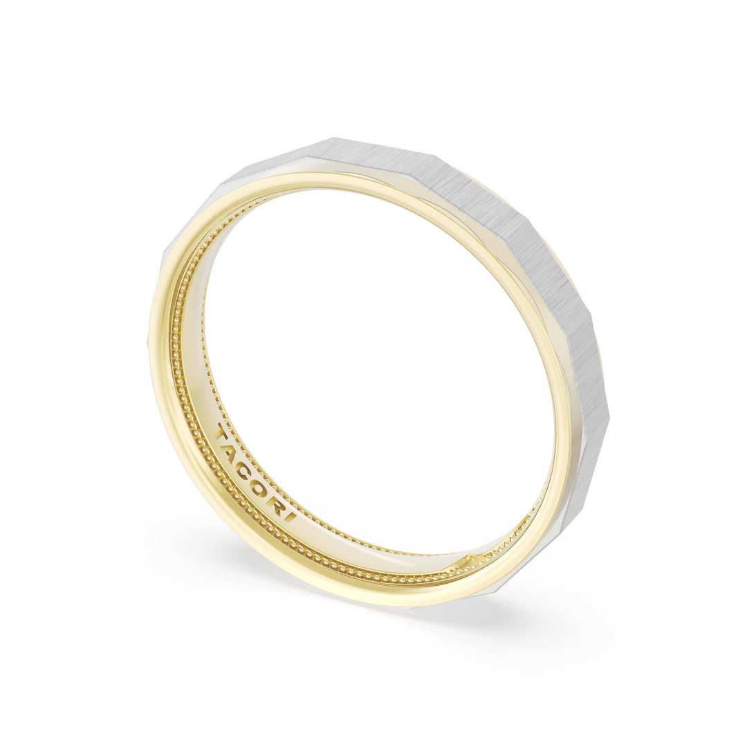Satin Finish Faceted Wedding Band in 18kt Yellow Gold & 18kt White Gold
