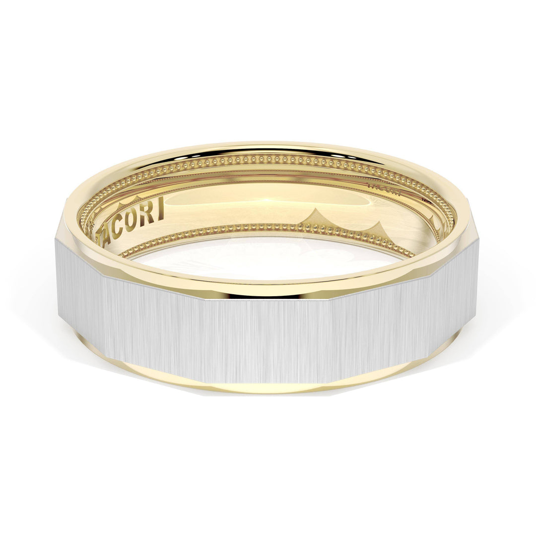 Satin Finish Faceted Wedding Band in 18kt Yellow Gold & 18kt White Gold