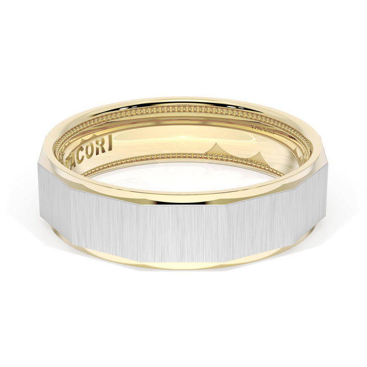 Satin Finish Faceted Wedding Band in 18kt Yellow Gold & 18kt White Gold