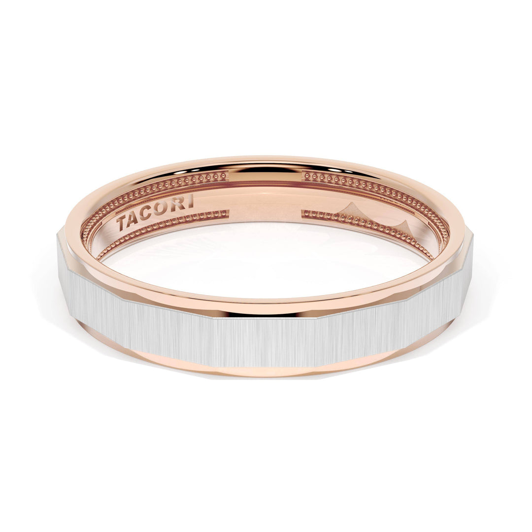 Satin Finish Faceted Wedding Band in 18kt Rose Gold & 18kt White Gold