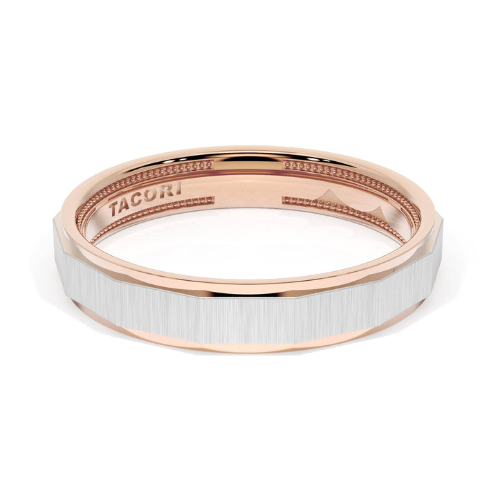 Satin Finish Faceted Wedding Band in 18kt Rose Gold & 18kt White Gold