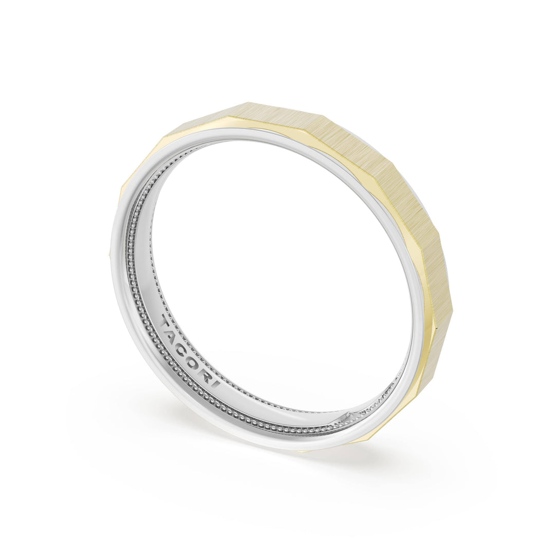 Satin Finish Faceted Wedding Band in Platinum & 18kt Yellow Gold