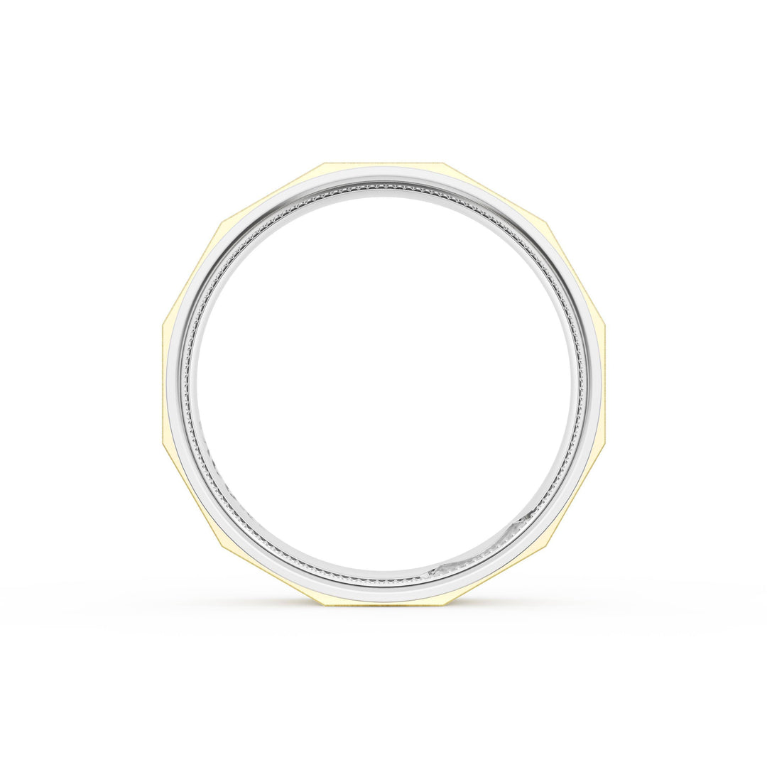 Satin Finish Faceted Wedding Band in Platinum & 18kt Yellow Gold