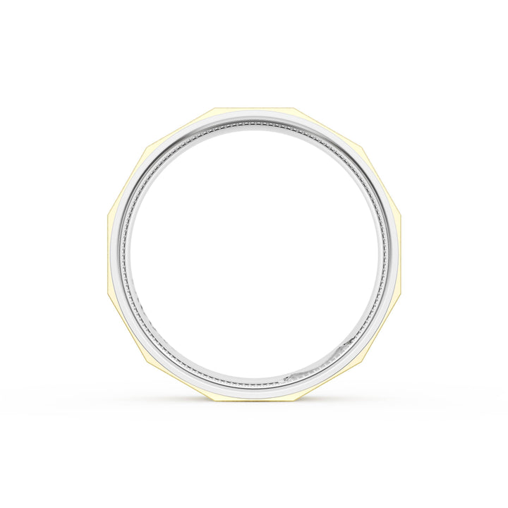 Satin Finish Faceted Wedding Band in Platinum & 18kt Yellow Gold