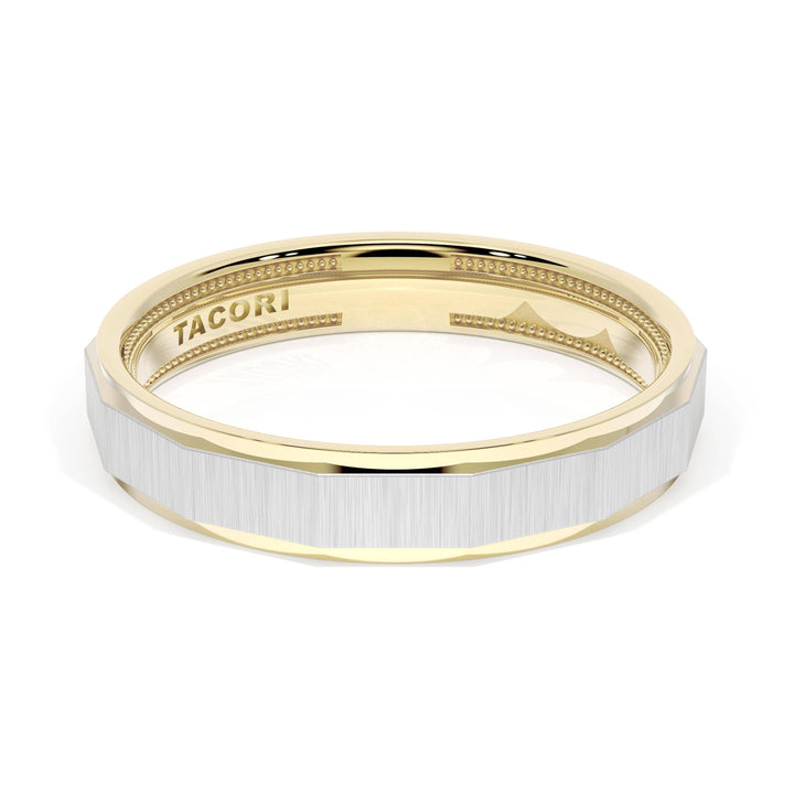 Satin Finish Faceted Wedding Band in 18kt Yellow Gold & Platinum