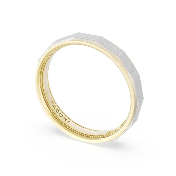Satin Finish Faceted Wedding Band in 18kt Yellow Gold & Platinum