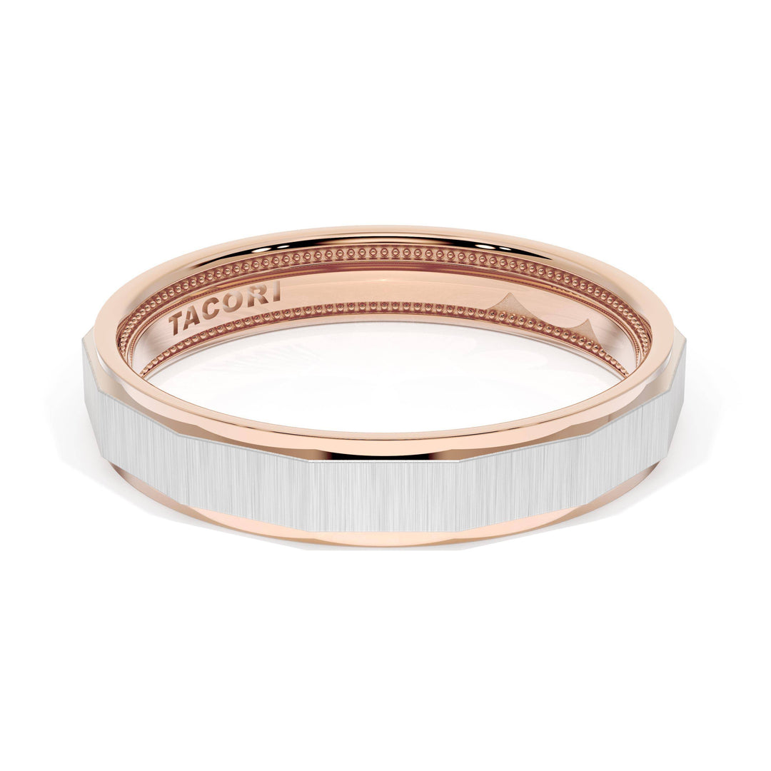 Satin Finish Faceted Wedding Band in 18kt Rose Gold & Platinum