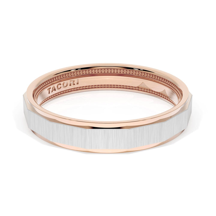 Satin Finish Faceted Wedding Band in 18kt Rose Gold & Platinum