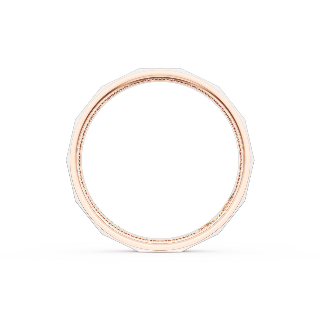 Satin Finish Faceted Wedding Band in 18kt Rose Gold & Platinum