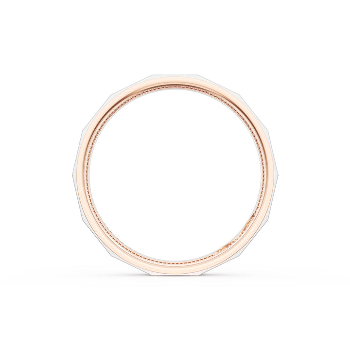 Satin Finish Faceted Wedding Band in 18kt Rose Gold & Platinum