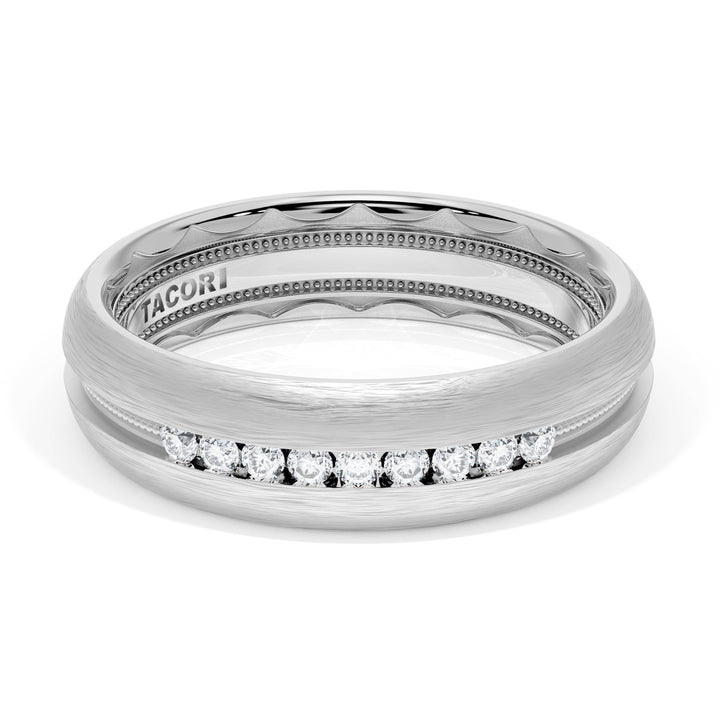 Rounded Brush Finish Diamond Wedding Band in 18kt White Gold