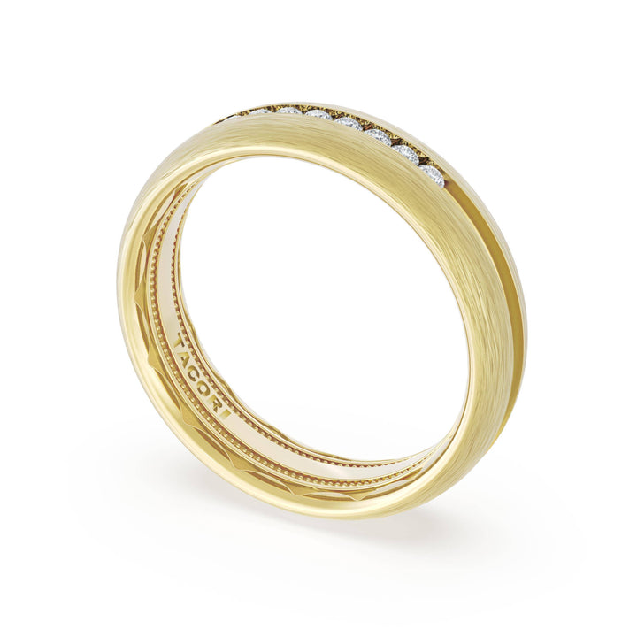 Rounded Brush Finish Diamond Wedding Band in 18kt Yellow Gold