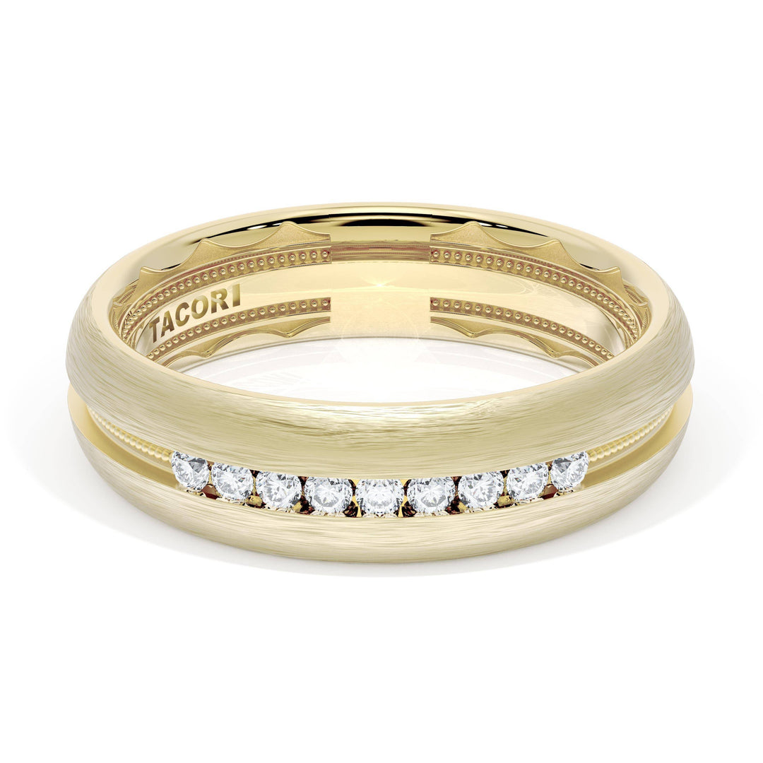 Rounded Brush Finish Diamond Wedding Band in 18kt Yellow Gold