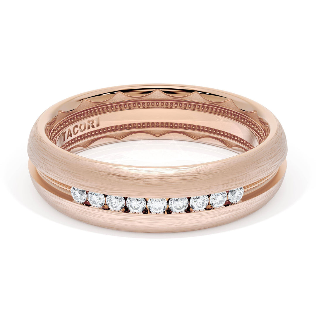 Rounded Brush Finish Diamond Wedding Band in 18kt Rose Gold