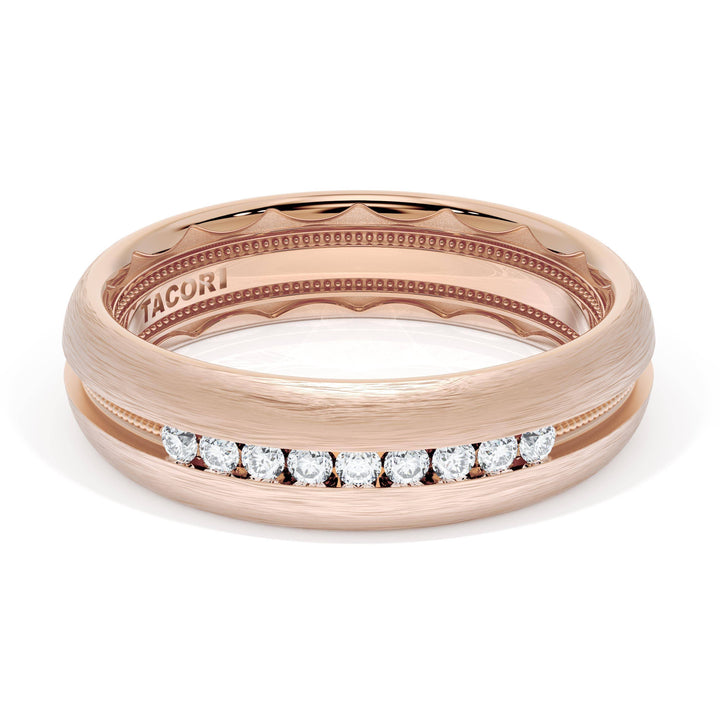 Rounded Brush Finish Diamond Wedding Band in 18kt Rose Gold