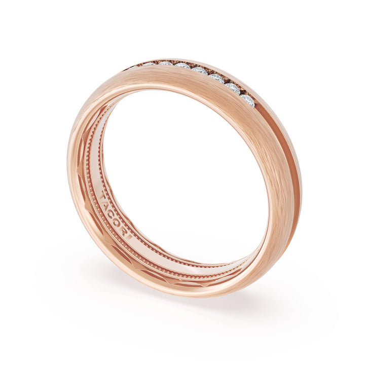 Rounded Brush Finish Diamond Wedding Band in 18kt Rose Gold