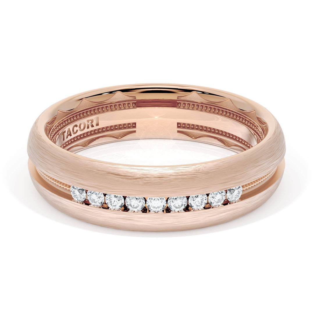 Rounded Brush Finish Diamond Wedding Band in 18kt Rose Gold