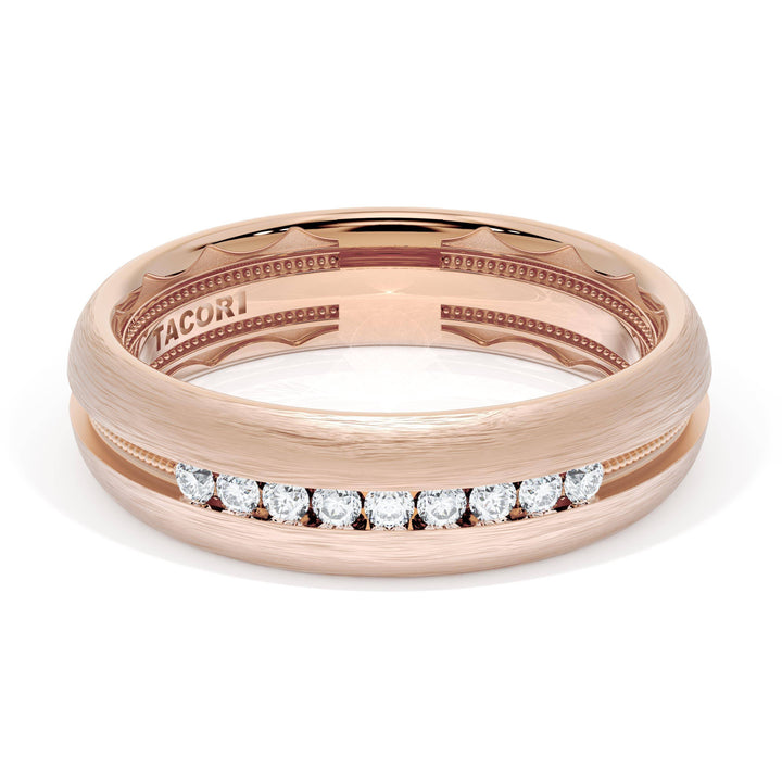 Rounded Brush Finish Diamond Wedding Band in 18kt Rose Gold